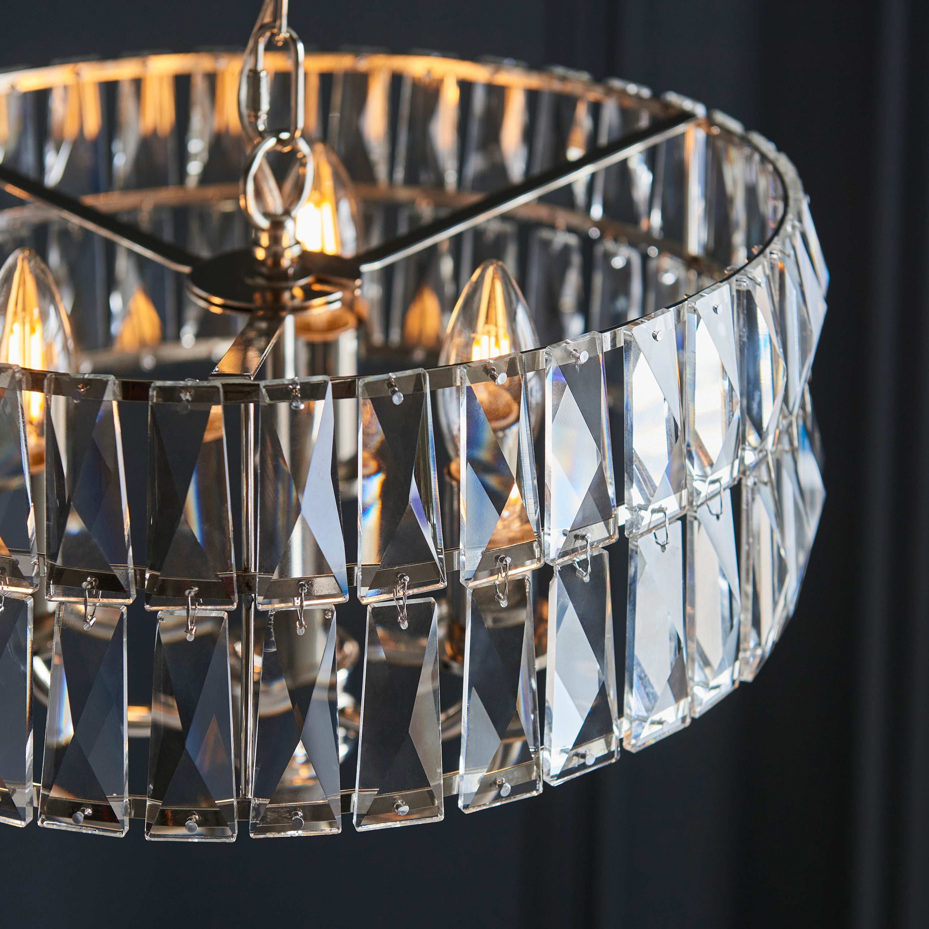 Albion Bright Nickel & Crystal Glass Pendant Light | Small